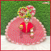 Blended Thread Sitara Cutdana Work Red Laddu Gopal Poshak